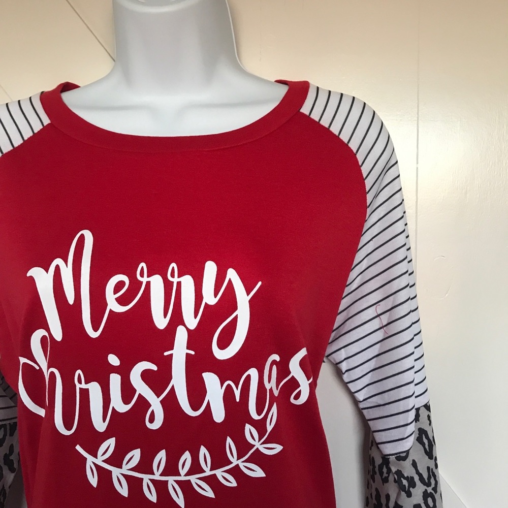 Red merry Christmas long sleeve top - Picture 2 of 4
